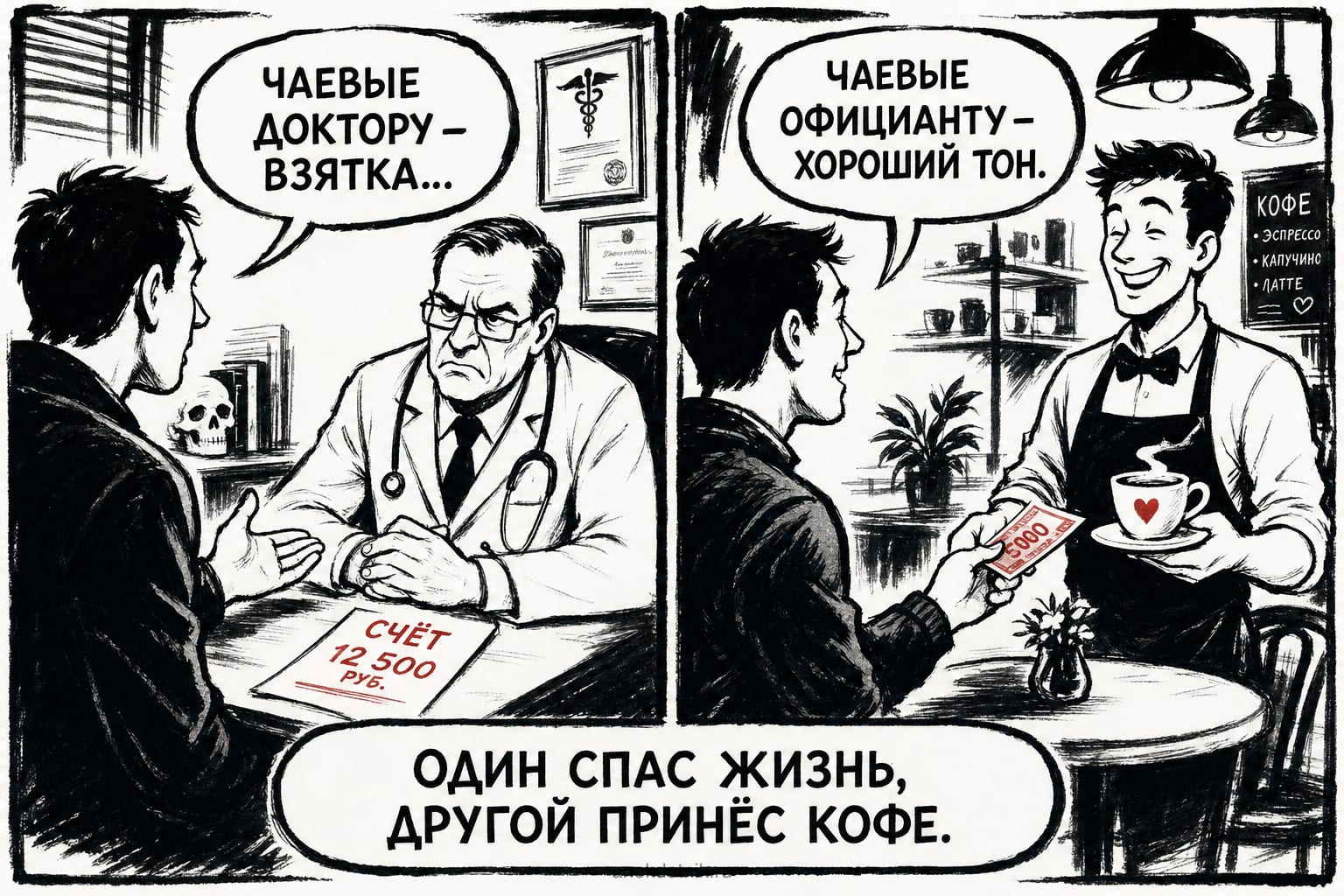 Чаевые доктору и официанту
