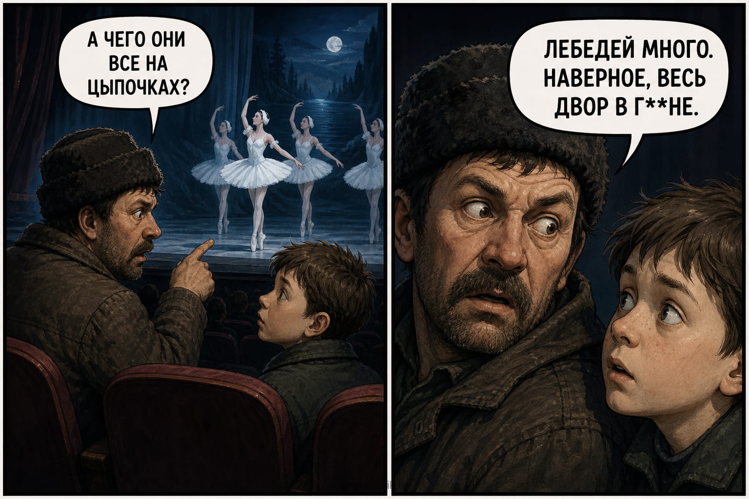 Деревенский папа в театре